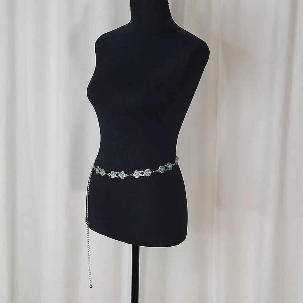 Silver Tone Turquoise Concho Chain Belt 40